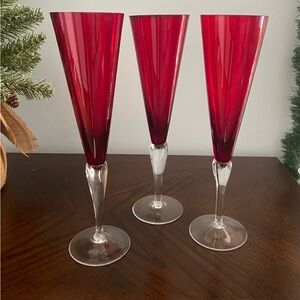 Crate & Barrel vintage garnet Czech Champagne Flutes
